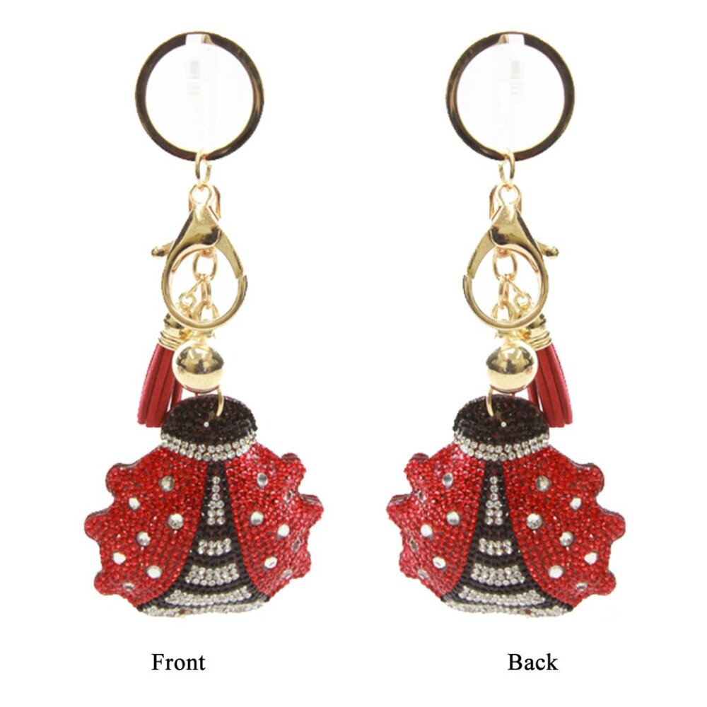 Red Lady Bug Double Sided Rhinestones Keychain Charm for Purse and Backpack